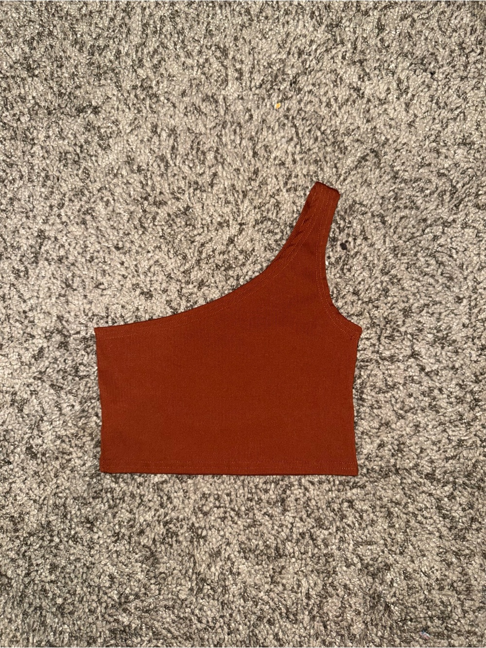 Asymmetrical One-Shoulder Ribbed Crop Top - Rust - Picture 2 of 2
